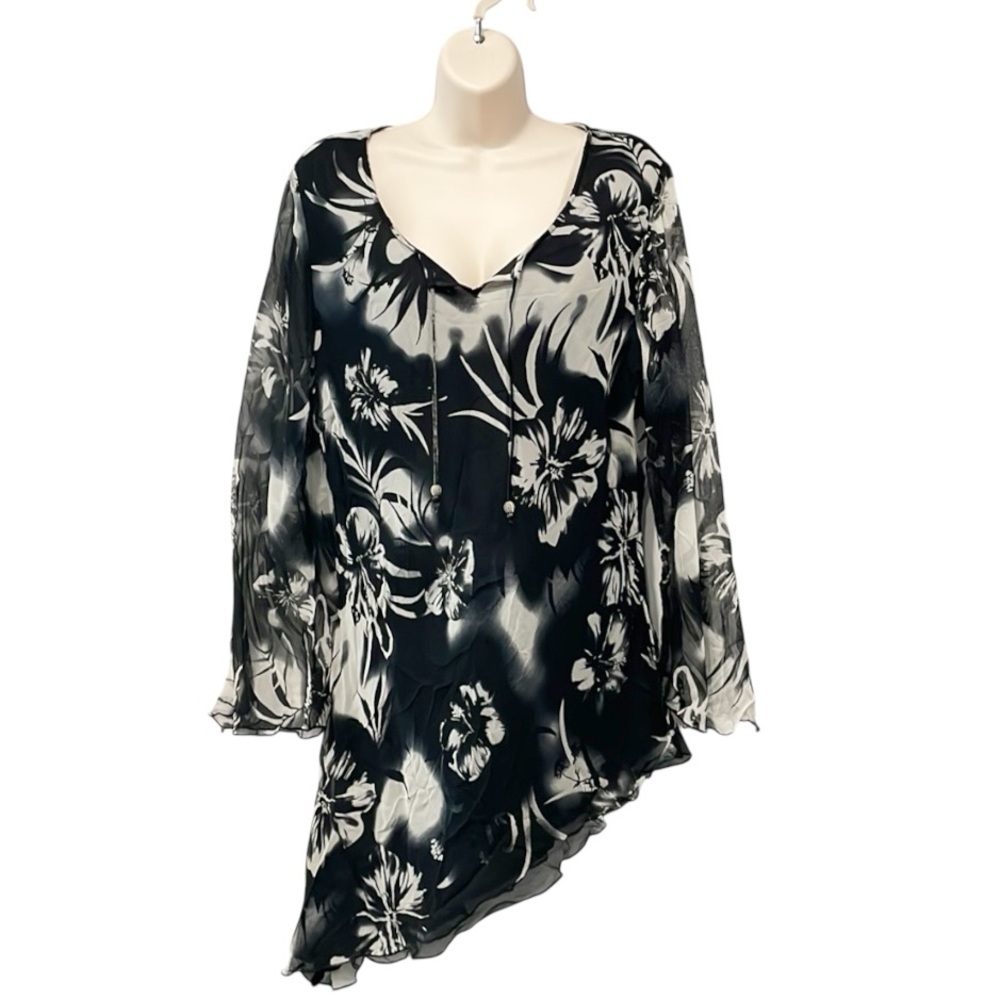 Pure Silk Asymmetrical New York City Design Co Tunic Womens XL Floral Blouse‎